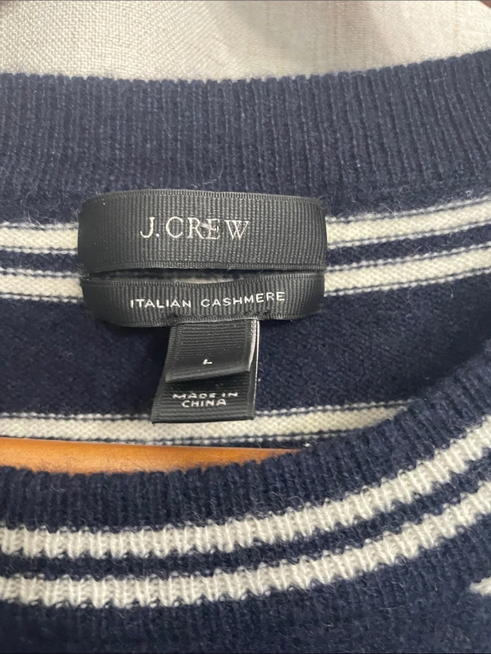 J. Crew Navy and White Striped Crewneck Sweater